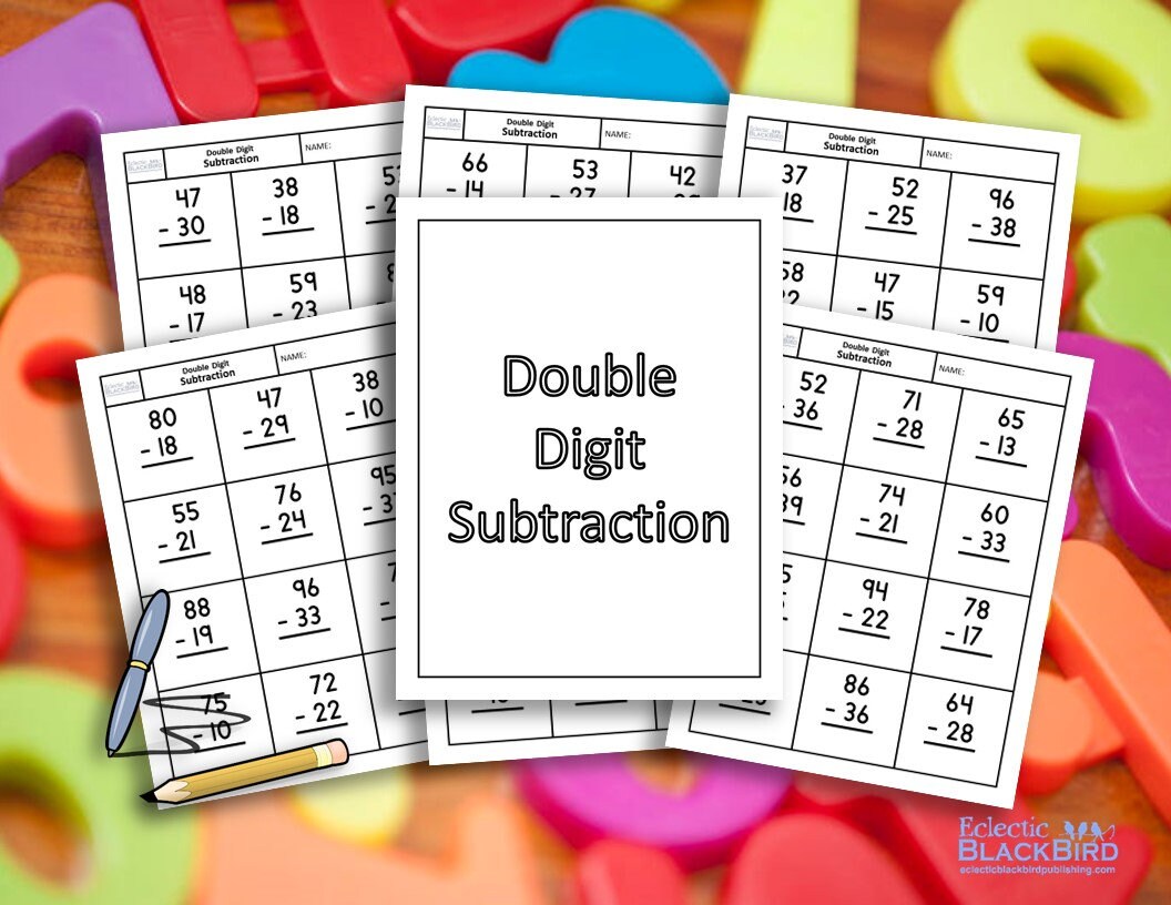 double digit subtraction worksheets pdf subtraction for etsy