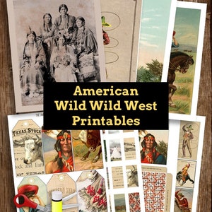 American Wild Wild West Printables Vintage Wall Decors American West Cowboys Artist Trading Cards Picture Collage West American Collections