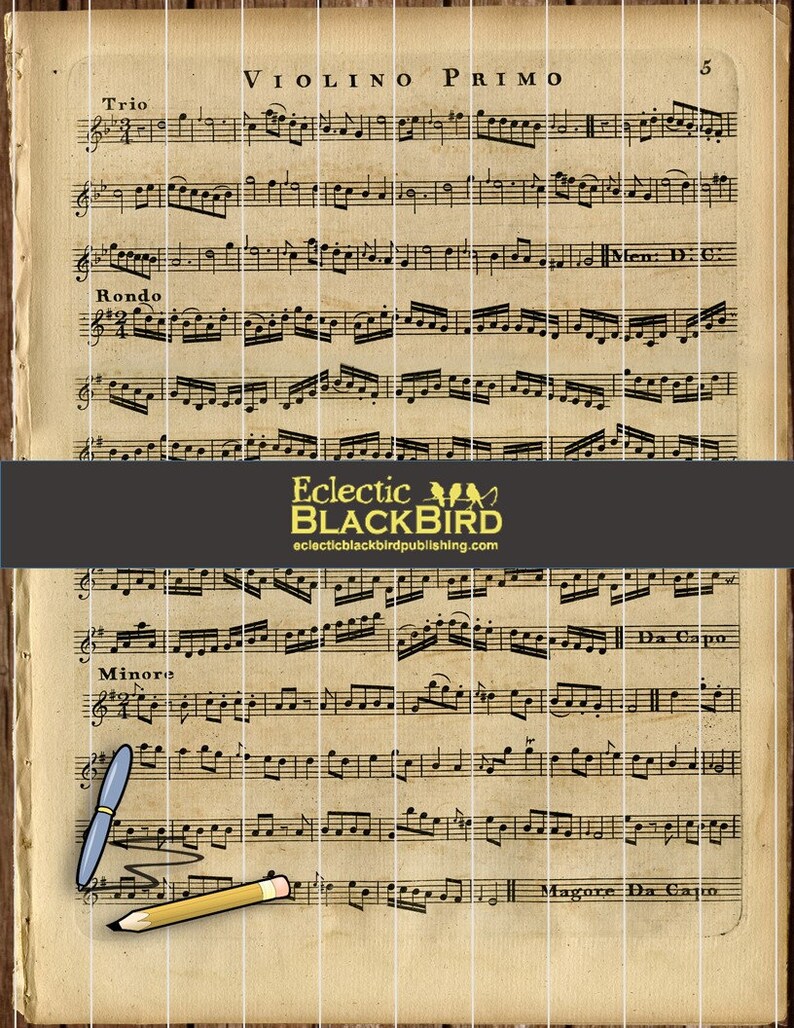 1700's Music Sheets Printable, Music Junk Journal Kit, Violin Music Vintage Printable, Angel