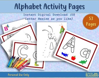 Alphabet Play Dough Mats Handwriting, Alphabet Activity Pages, Alphabet Workbook For Preschoolers, Alphabet Practice Dot to Dot For Toddlers