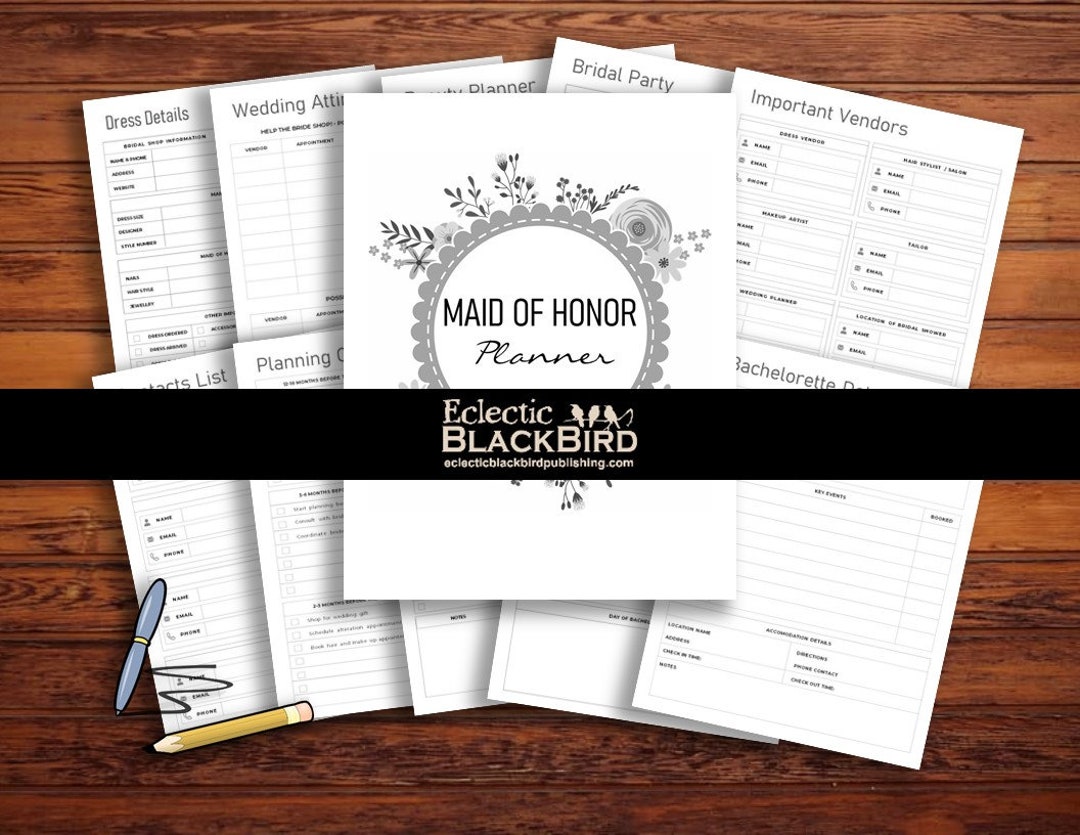 Ultimate B&amp;W Printable Maid of Honor Checklists, Instant Download Maid of Honor Planners, Event ...