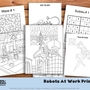 Robots At Work Coloring Activity Book For Kids, Kindergarten Activity Worksheet, Instant Download Printable Pages, Early Learning Worksheets