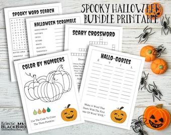 Spooky Halloween Bundle Printable | Spooky Word Search | Halloween Scramble | Coloring Fun For Kids | Instant Download Halloween Activity
