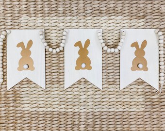 Easter Bunny Garland | Easter Decor | Decorations | Bunny Tail | wooden beads