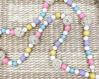 Easter Beaded Garland | Easter Decor | Wooden Beads Rattan Garland | Wall Decor | Spring Decorations