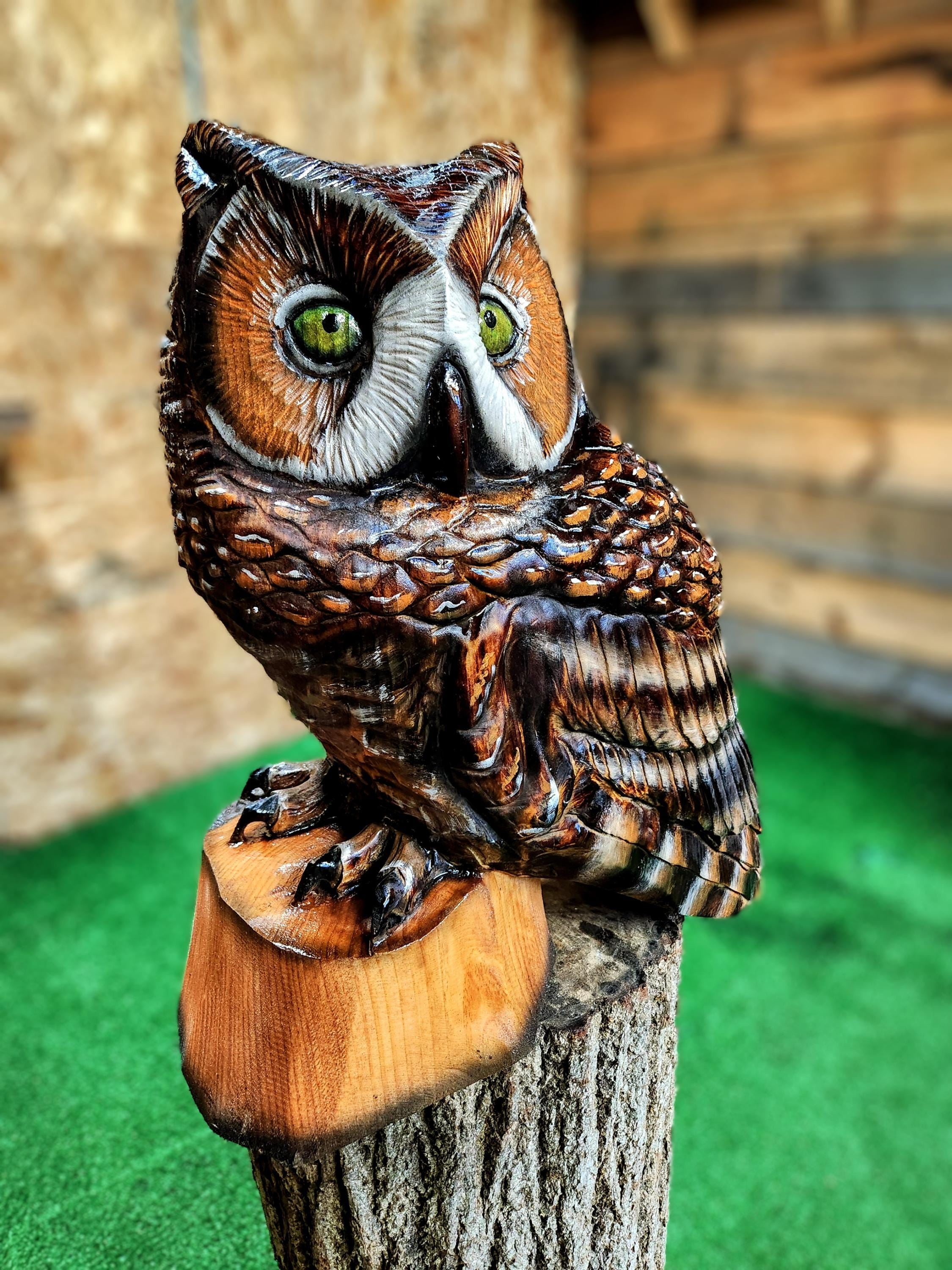 Horned Owl Carving. Chainsaw Carved Owl. Wooden Owl Carving. Made in Newhampshire. Wildlifewood. Etsy