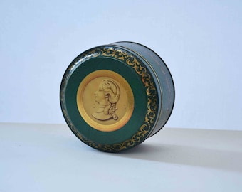 Vintage Greek Style Tin, Greek Goddess Tin, Green /Golden Cookie Tin, Storage Box, Mother's Day Gift