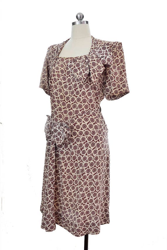 Vintage 1940s dress, Floral Vintage dress, Draped… - image 1