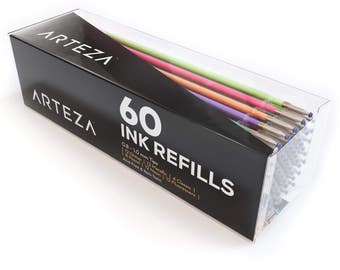 Arteza Gel Pens Ink Refills 60-Individual-Color-Bundle Acid-Free & Non-Toxic (0.8-1.0 mm Tips, Set of 60)