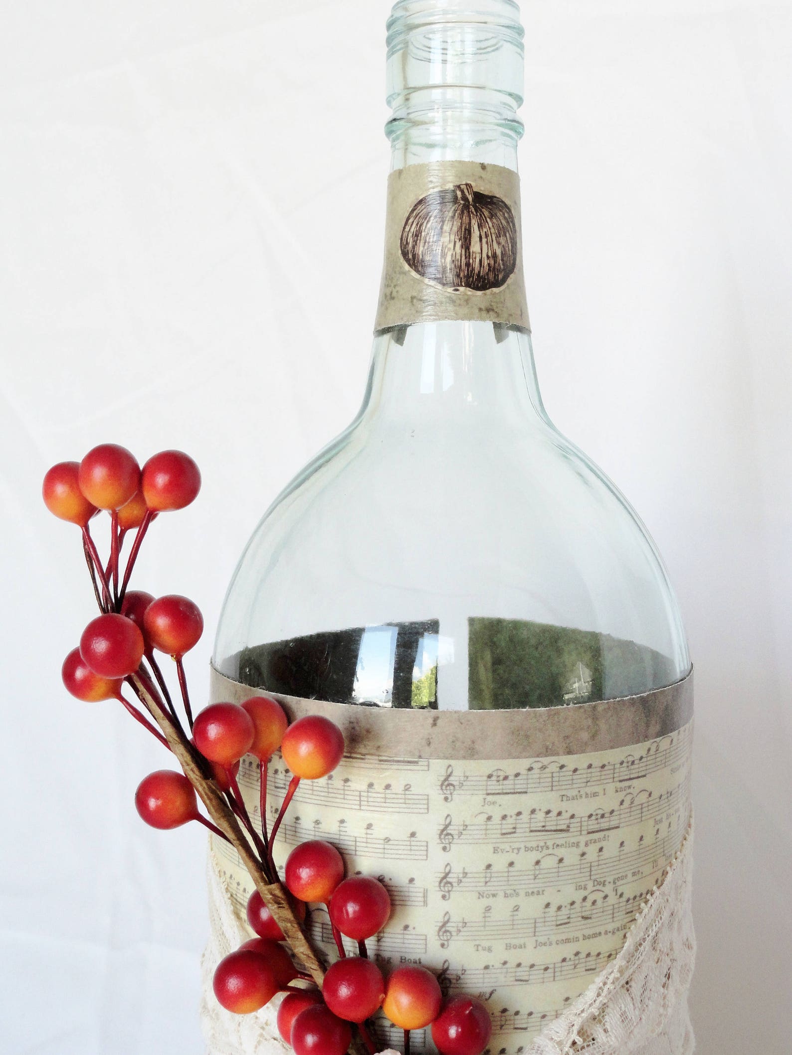 Botella de vino Decoración Calabaza Berry Red Decoupage Music | Etsy