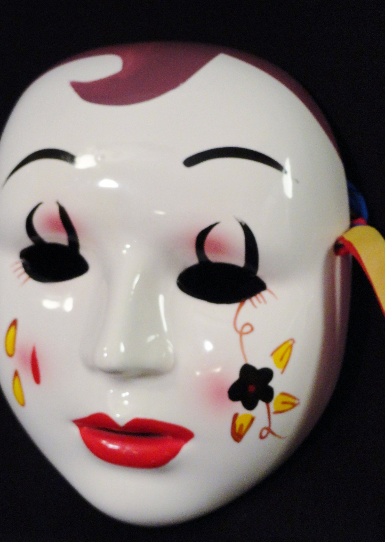 Vintage Porcelain Face Mask With Flower Design 1990's Collectible Wall