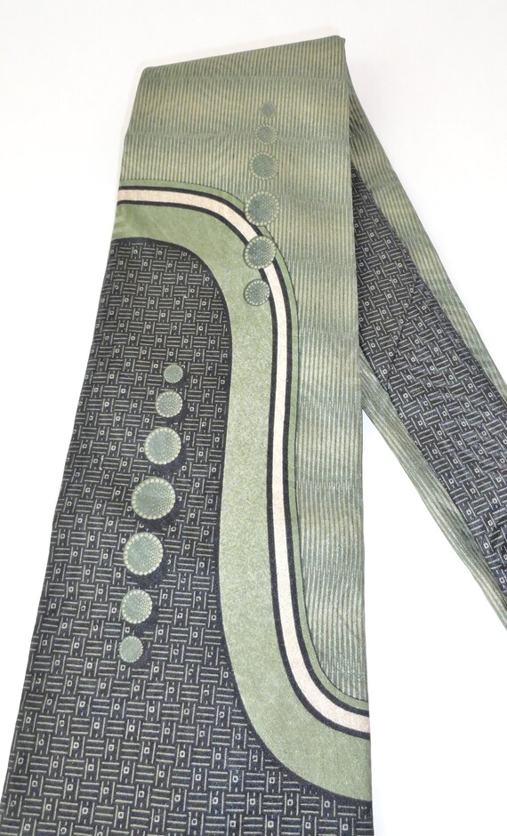 Vintage Silk Necktie, Green Black and Tan, Abstra… - image 6