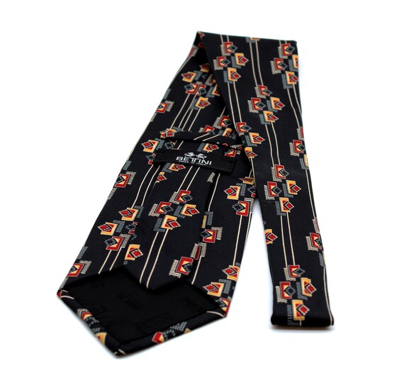 Vintage BETTINI Italian Silk Necktie, Black Red a… - image 5