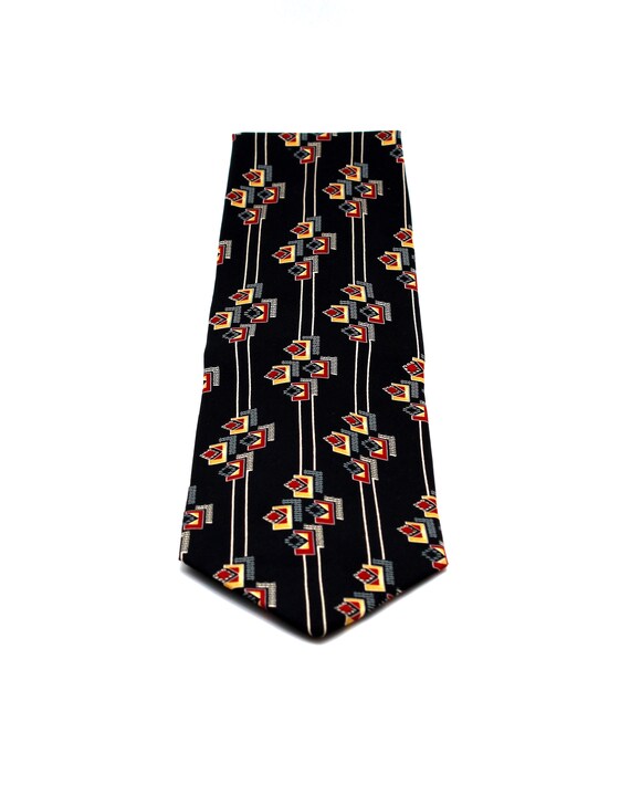 Vintage BETTINI Italian Silk Necktie, Black Red a… - image 7