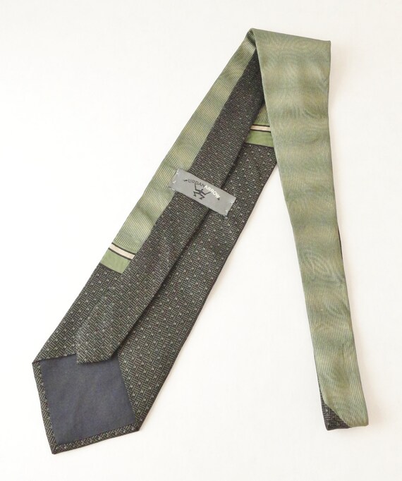 Vintage Silk Necktie, Green Black and Tan, Abstra… - image 5