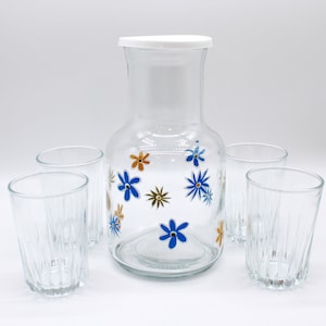 Vintage KIG Juice Carafe with Glasses: Floral Kitchen Decor