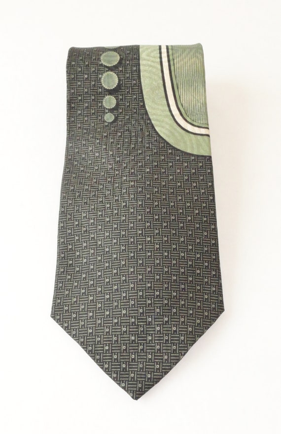 Vintage Silk Necktie, Green Black and Tan, Abstra… - image 7