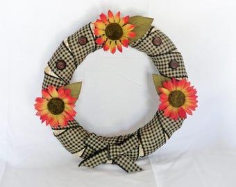 Country Farmhouse Straw Wreath with Vintage Orange Daisies