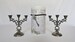 Hand Decorated French Letter Tin Decoration and Two Miniature Matching Silver Vintage Candelabras 