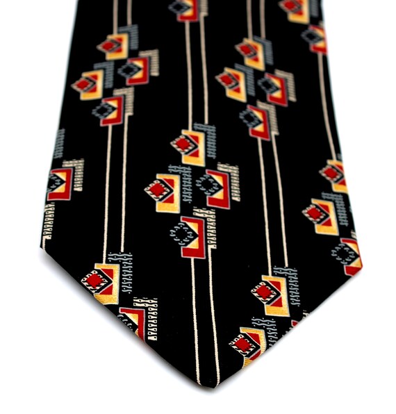 Vintage BETTINI Italian Silk Necktie, Black Red a… - image 3
