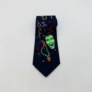 Mardi Gras Vintage Necktie, Fat Tuesday Celebration, New Orleans, Carnival Party, Costume, Beads, Mask, French Quarter, Bourbon Street, 1997