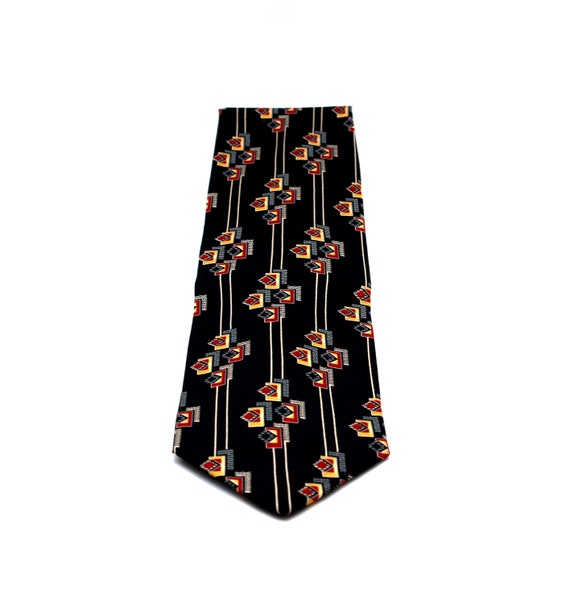 Vintage BETTINI Italian Silk Necktie, Black Red a… - image 1
