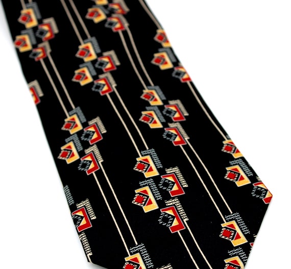 Vintage BETTINI Italian Silk Necktie, Black Red a… - image 2