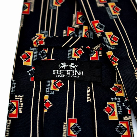 Vintage BETTINI Italian Silk Necktie, Black Red a… - image 6