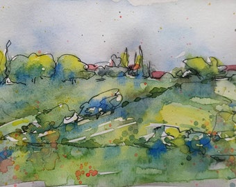 Original, watercolour, landscape, by, artist, Lynn, Ede, mini, art, painting, Xmas, gift, idea, letterbox, gift !