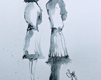 People, painting, people, love, friendship, home decor, black and white, painting, watercolour, art, new art, contemporary, minimalist, arty