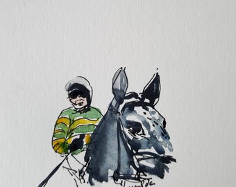 Cheltenham, sport, races, Geraghty, watercolour, painting, illustration, cheltenham, fun, gift, home, decor, art, horses, painswick