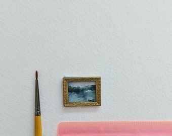 Dollhouse furniture, miniature art, free shipping, dollhouse, landscape, painting, pictures, small painting, dollshouse art, artwork, frame,