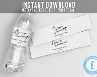 wedding water bottle label water bottle label template water etsy