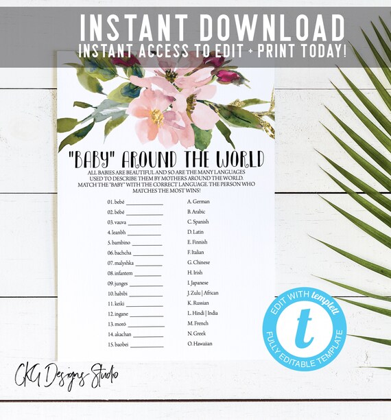 Baby Shower Games Greenery Baby Shower Games Purple Baby Etsy