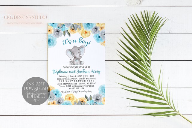 Elephant Baby Shower Invitation Instant Download Elephant Baby