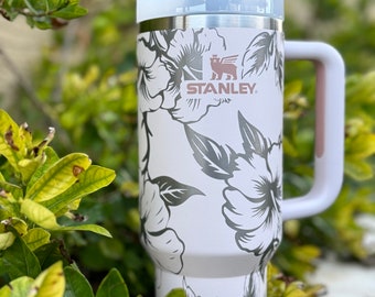 Hibiscus Stanley Custom Wrap Engraved Stanley Laser Engraved Cup Tumbler Custom Flower Stanley Water Bottle Stanley 40 oz. Quencher