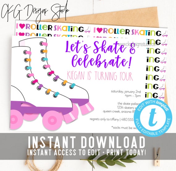 Roller Skating Invitation Download Skate Birthday Invite Etsy