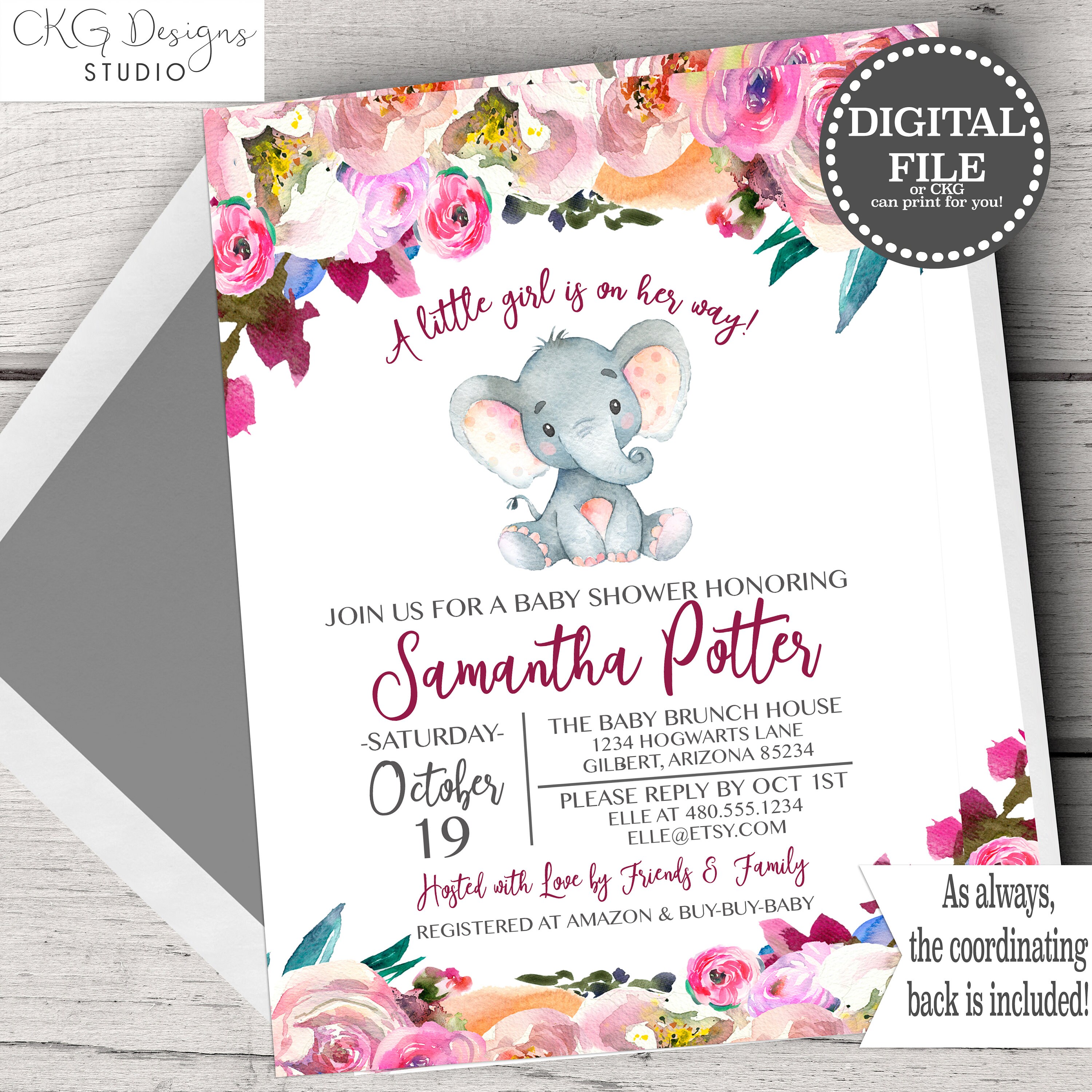 Pink Elephant Baby Shower Invitations Elephant Baby Shower Etsy