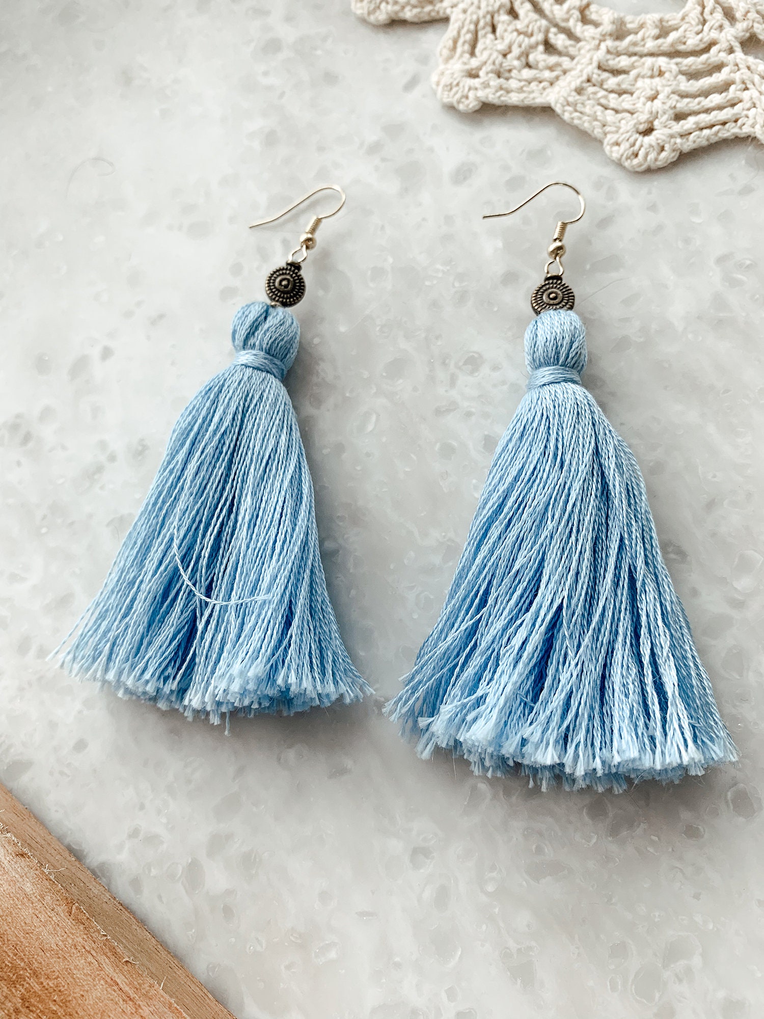 Baby Blue Tassel Earrings Short & Long Etsy