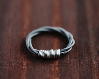 Mens Guitar String Ring w/ Sterling Silver or 14k Gold