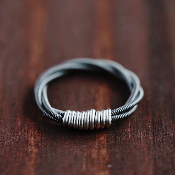 Mens Guitar String Ring w/ Sterling Silver or 14k Gold