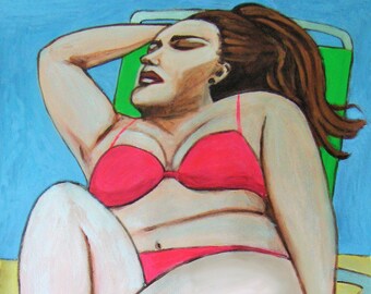 Piękna BBW Kąpiel Piękno Plaża Wydrukuj Plakat