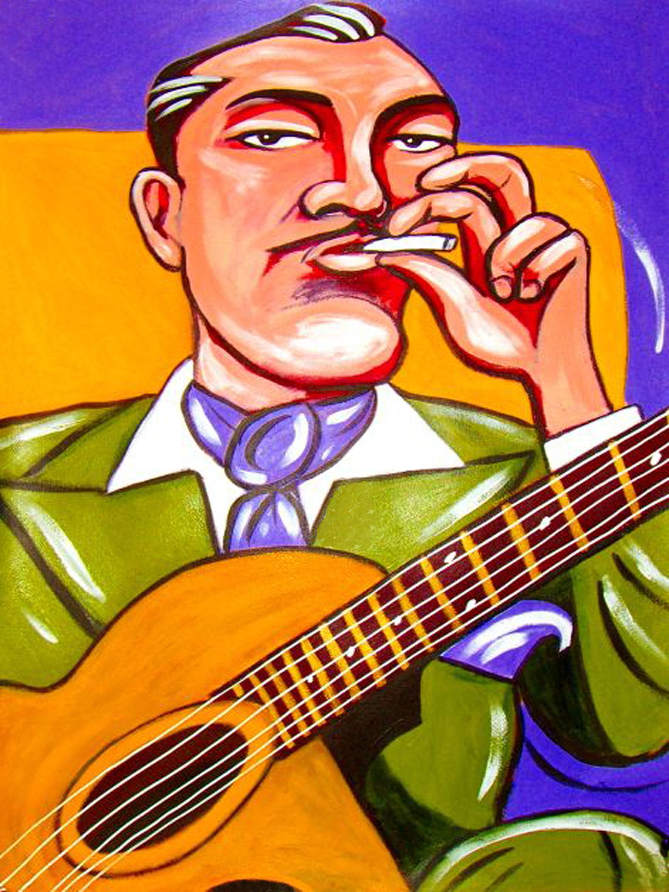 Django Reinhardt Print Poster Gypsy Jazz Guitar Cigarette, image size:2250x3000