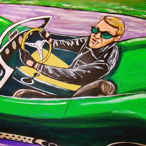 Steve McQueen Vintage Jaguar Racing Print Poster