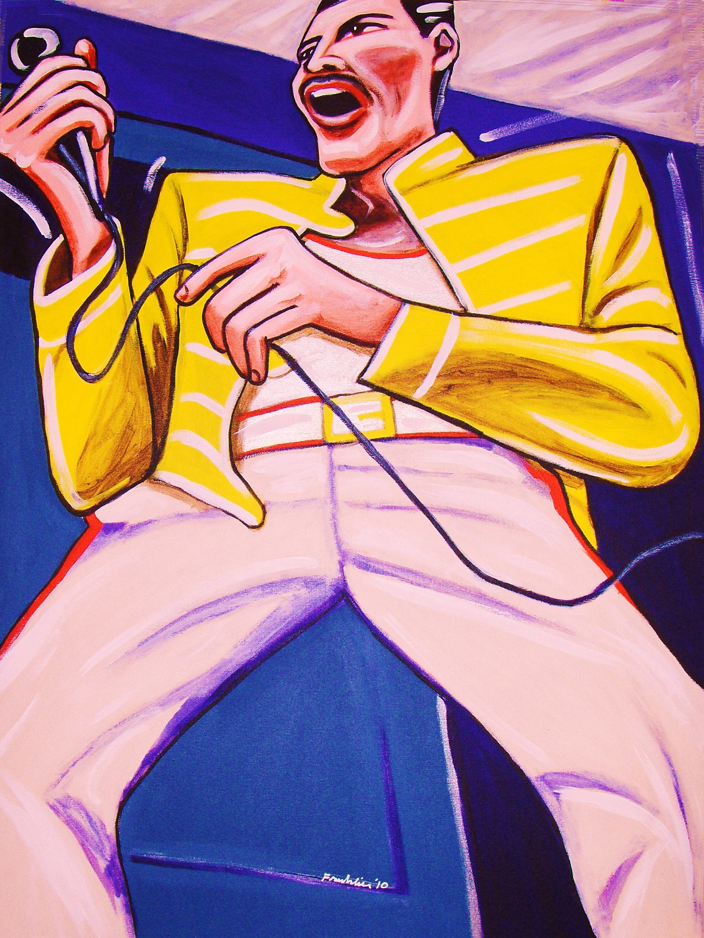 Freddie Mercury Print in Electric Blue & Crimson, Contemporary Pop Expressionist Wall Decor main image 1