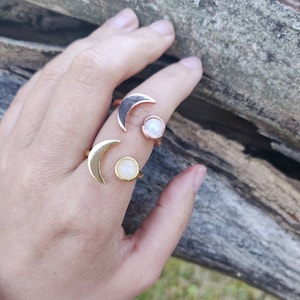 Moonstone ring, Crescent Moon Ring, Dainty Moon Ring, Adjustable Ring, Minimalist Moon Ring, Gemstone Ring