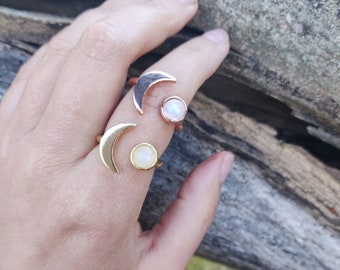 Moonstone ring, Crescent Moon Ring, Dainty Moon Ring, Adjustable Ring, Minimalist Moon Ring, Gemstone Ring
