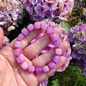 Gemstone bracelet, Purple gemstone bracelet, Amethyst bracelet, Cube bead crystal bracelet