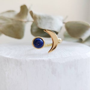 Lapis Lazuli ring, Crescent Moon Ring, Dainty Moon Ring, Adjustable Ring, Minimalist Moon Ring, Gemstone Ring