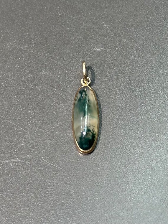 14K Gold Moss Agate Cabochon Charm 